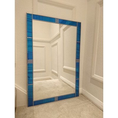Mackintosh style uk Art Deco stained glass effect mirror Blue 60x90cm 2x3ft   253767939317